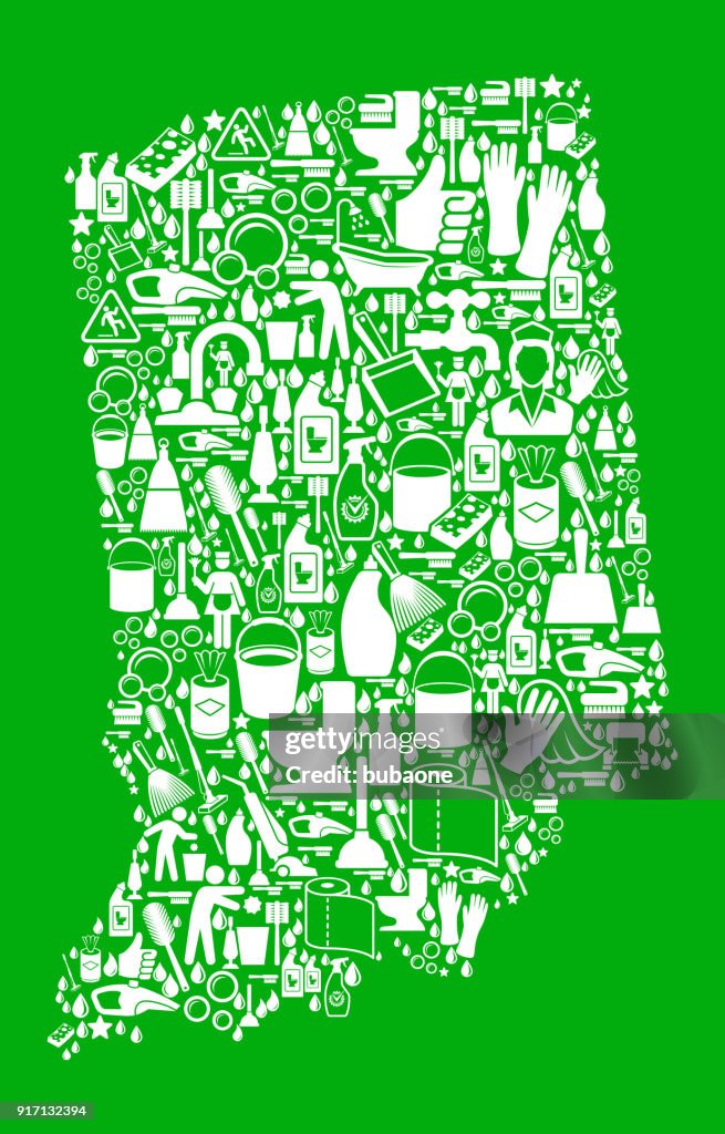 Indiana Cleaning and Chores Green Vector Icon Pattern