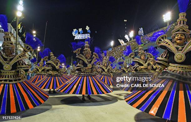 Revellers of the Vila Isabel samba school perform on the first night of Rio's Carnival at the Sambadrome in Rio de Janeiro, Brazil, on February 11,...