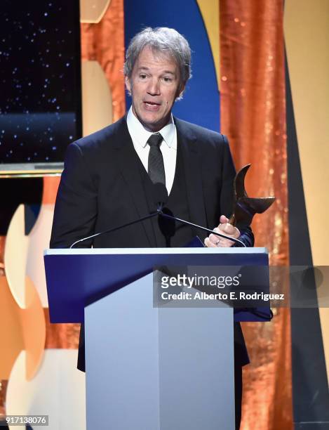 Writer-producer David E. Kelley accepts the Long Form Adapted award for 'Big Little Lies' onstage during the 2018 Writers Guild Awards L.A. Ceremony...