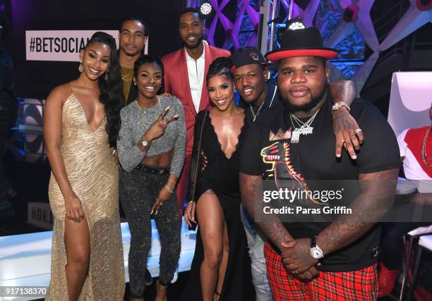 Jasmine Luv, Greg Tarzan Davis, Jess Hilarious, Kendall Kyndall, Jasmin Brown, DC Young Fly, and Yung Fats attend BET's Social Awards 2018 at Tyler...