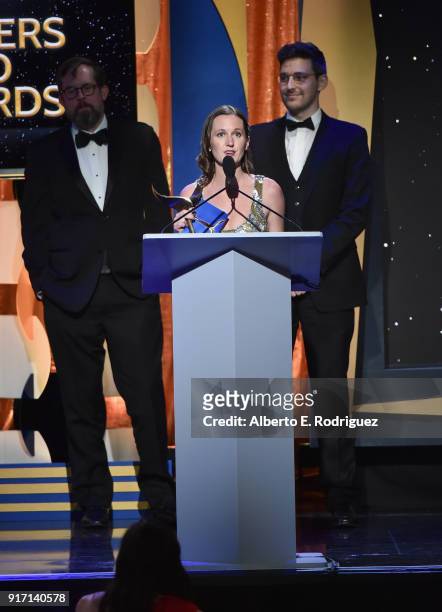 Writer Fran Gillespie accepts the Comedy/Variety Sketch Series award for 'Saturday Night Live' onstage during the 2018 Writers Guild Awards L.A....