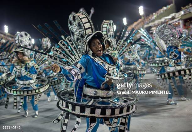 Reveller of the Vila Isabel samba school performs on the first night of Rio's Carnival at the Sambadrome in Rio de Janeiro, Brazil, on February 11,...