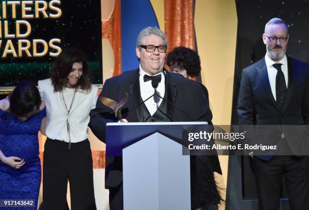 Writer-producer David Mandel and the writers of 'Veep' accept the Comedy Series award onstage during the 2018 Writers Guild Awards L.A. Ceremony at...