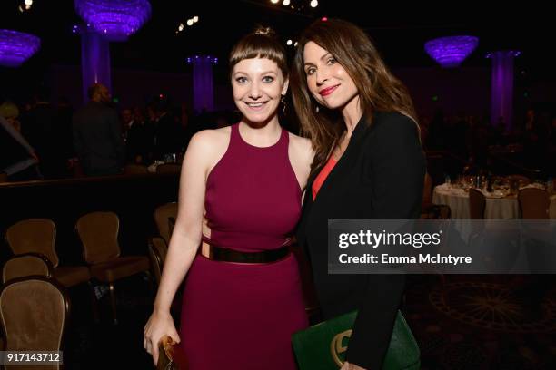 Emily V. Gordon and Minnie Driver attend the 2018 Writers Guild Awards L.A. Ceremony at The Beverly Hilton Hotel on February 11, 2018 in Beverly...