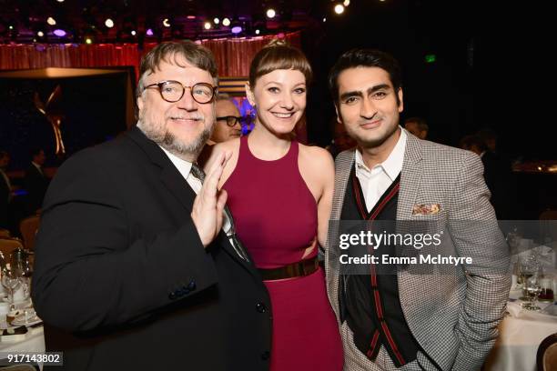 Guillermo Del Toro, Emily V. Gordon and Kumail Nanjiani attend the 2018 Writers Guild Awards L.A. Ceremony at The Beverly Hilton Hotel on February...