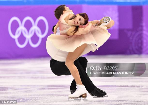 Russia's Ekaterina Bobrova and Russia's Dmitri Soloviev compete in the figure skating team event ice dance free dance during the Pyeongchang 2018...
