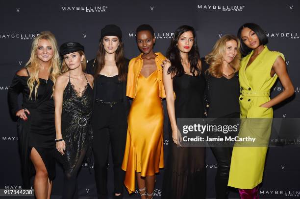 Melissa Reidhead, Elizabeth Sulcer, Emily DiDonato, Herieth Paul, Cris Urena, Barrett Zimmerman and Jourdan Dunn attend the Maybelline New York x V...