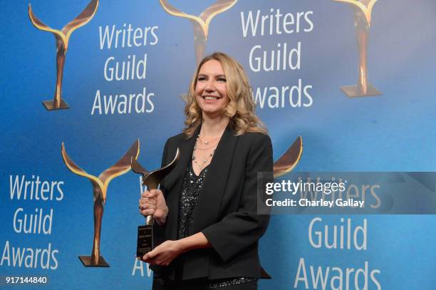 Barbara Stepansky poses with the 'Original Long Form' award for 'Flint' during the 2018 Writers Guild Awards L.A. Ceremony at The Beverly Hilton...