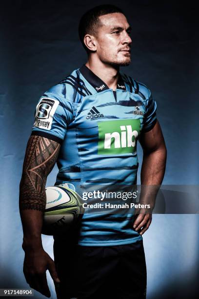 Sonny Bill Williams poses during the Blues Super Rugby headshots session at Blues HQ on February 12, 2018 in Auckland, New Zealand.