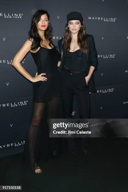 Cris Urena and Emily DiDonato attend Maybelline New York and V Magazine host New York Fashion Week Party at Nomo Soho Hotel on February 11, 2018 in...