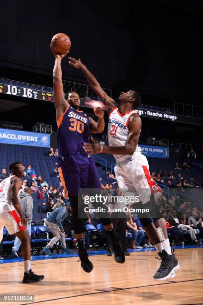 Lavoy Allen of the Northern Arizona Suns shoots the ball against the Agua Caliente Clippers of Ontario on February 11, 2018 at Citizens Business Bank...