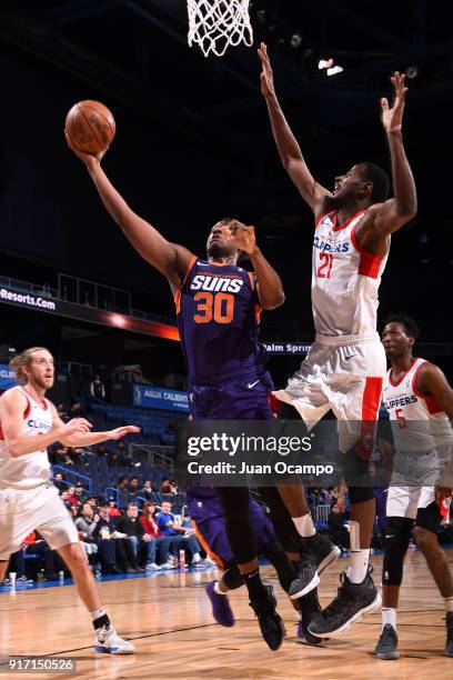 Lavoy Allen of the Northern Arizona Suns shoots the ball against the Agua Caliente Clippers of Ontario on February 11, 2018 at Citizens Business Bank...