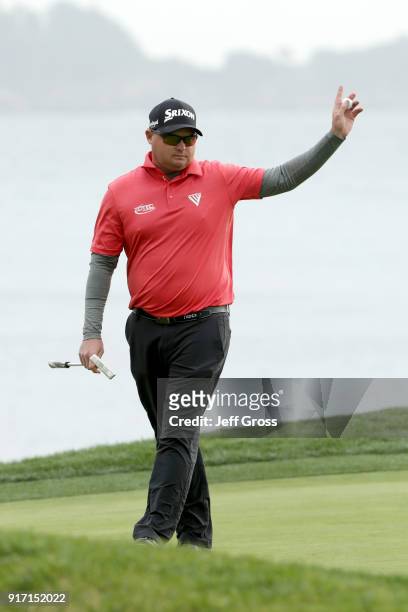 Ted Potter Jr. Reacts after winning the AT&T Pebble Beach Pro-Am at Pebble Beach Golf Links on February 11, 2018 in Pebble Beach, California.