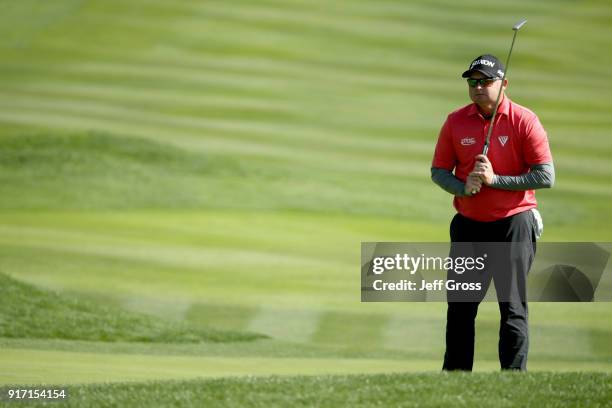 Ted Potter Jr. Reacts after missing a putt on the 16th green during the Final Round of the AT&T Pebble Beach Pro-Am at Pebble Beach Golf Links on...