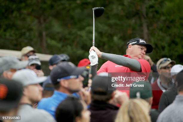 Ted Potter Jr. Plays his shot from the 13th tee during the Final Round of the AT&T Pebble Beach Pro-Am at Pebble Beach Golf Links on February 11,...