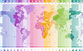 high detailed vector world time zones map