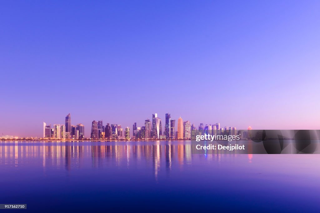 The Downtown Doha City Skyline at Sunset, Qatar