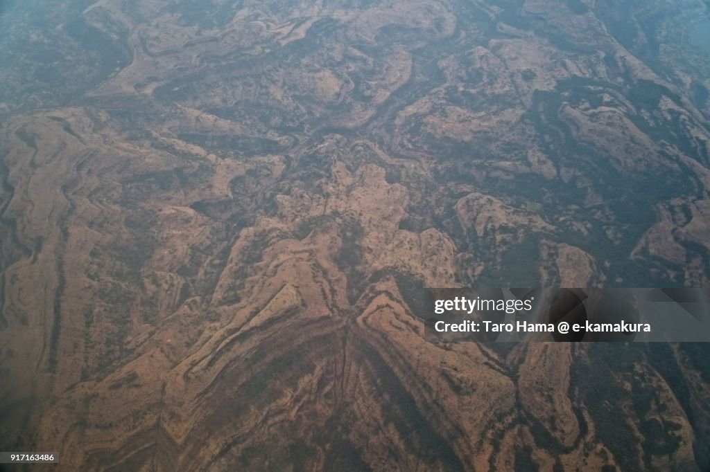 Kunjargad Fort in Maharashtra in India aerial view from airplane