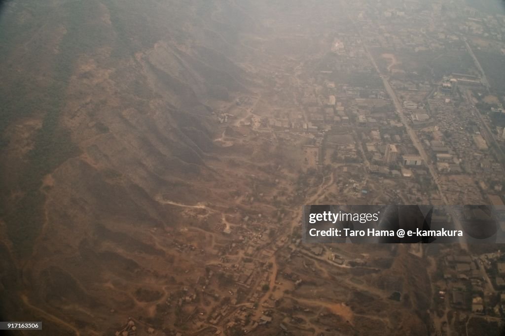 Navi Mumbai in Maharashtra in India aerial view from airplane