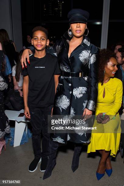 Kiyan Carmelo Anthony and La La Anthony attend the Prabal Gurung fashion show during New York Fashion Week at Gallery I at Spring Studios on February...