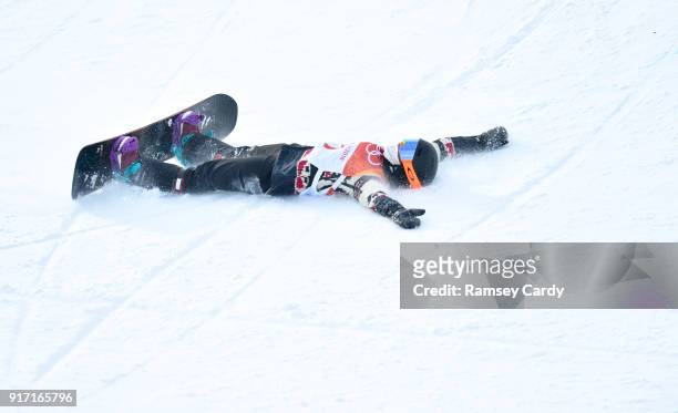 Pyeongchang-gun , South Korea - 12 February 2018; Elizabeth Hosking of Canada after falling during the Ladies Halfpipe Qualification on day three of...