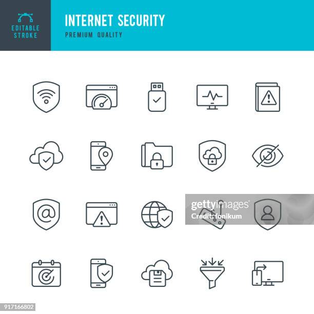 互聯網安全-設置的細線向量圖示 - computer virus 幅插畫檔、美工圖案、卡通及圖標