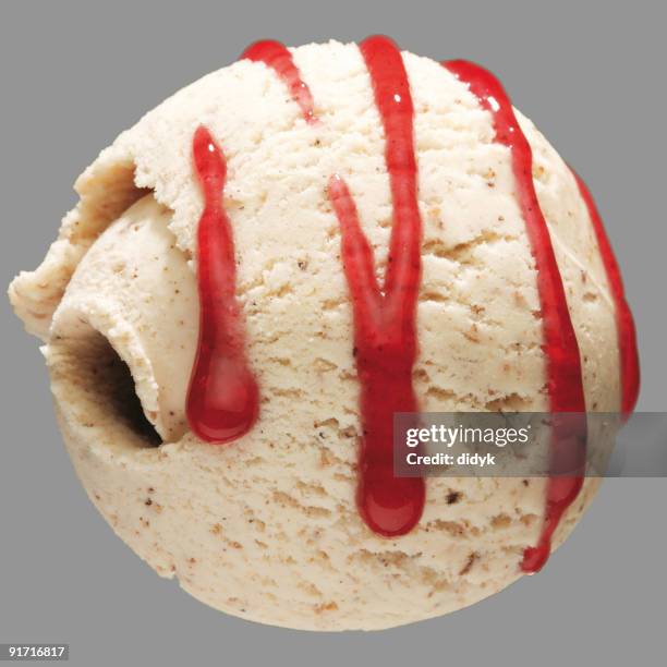 scoop gelato isolato su grigio - gelato alla vaniglia foto e immagini stock