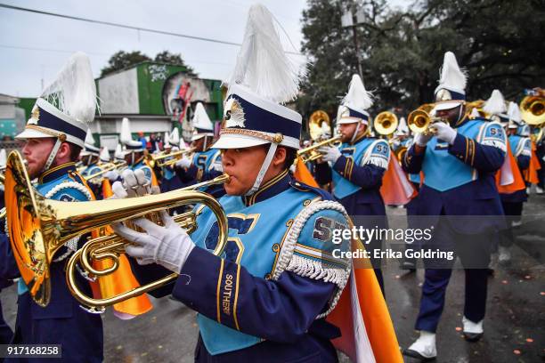 Southern University Marching Band participates in the Krewe of Bacchus parade on February 11, 2018 in New Orleans, Louisiana.