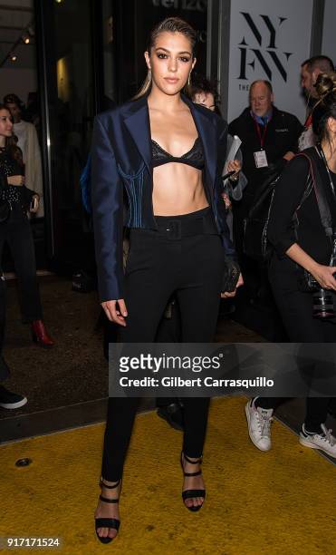 Model Sistine Rose Stallone is seen leaving Prabal Gurung fashion show during New York Fashion Week at Spring Studios on February 11, 2018 in New...