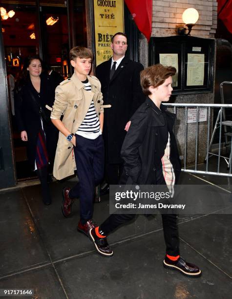 Romeo Beckham and Cruz Beckham leave Balthazar on February 11, 2018 in New York City.