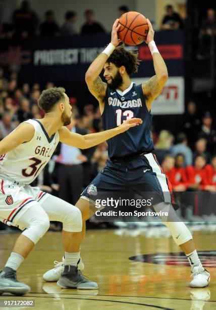 Gonzaga Bulldogs guard Josh Perkins at the top of the key in the first half during the regular season game between the St. Mary's Gaels and the...