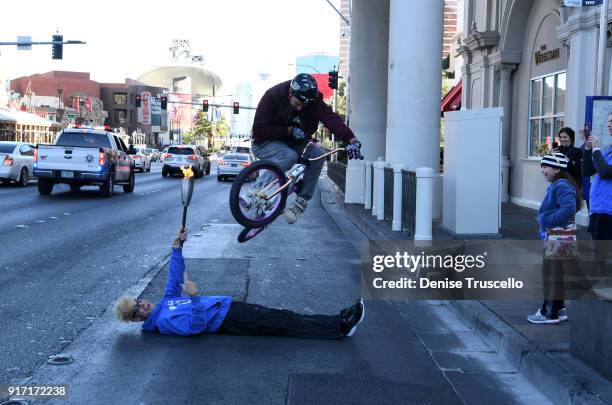 Murray Sawchuck and Ricardo Laguna during Candlelighters Childhood Cancer Foundation Of Nevada's torch relay, commemorating the foundations 40TH...