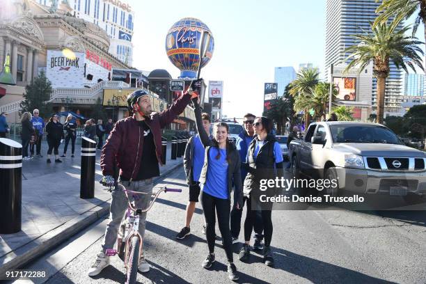 Luci LaMonica and Professional BMX rider Ricardo Laguna and Defending The Caveman cast member Kevin Burke during Candlelighters Childhood Cancer...