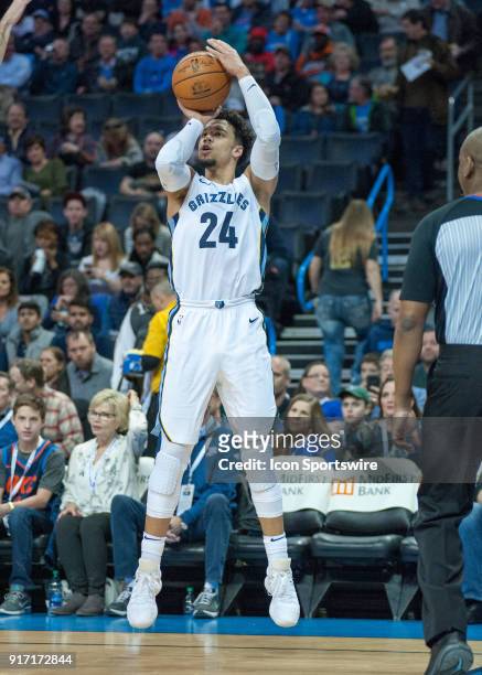 Memphis Grizzlies Forward Dillon Brooks shooting a three pointer versus Oklahoma City Thunder on February 11, 2018 at Chesapeake Energy Arena...