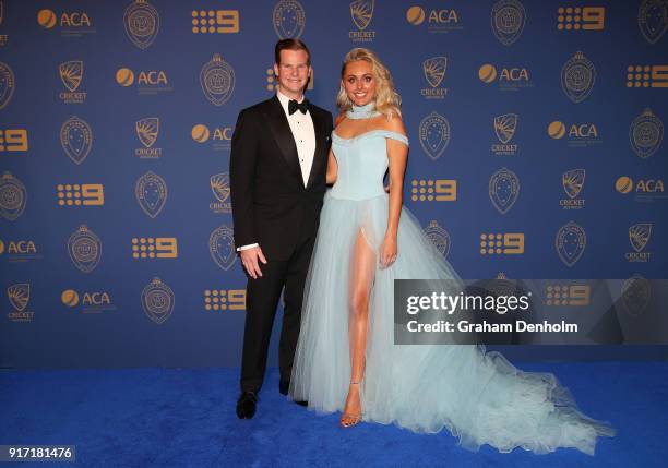 Steve Smith and Danielle Willis arrive at the 2018 Allan Border Medal at Crown Palladium on February 12, 2018 in Melbourne, Australia.