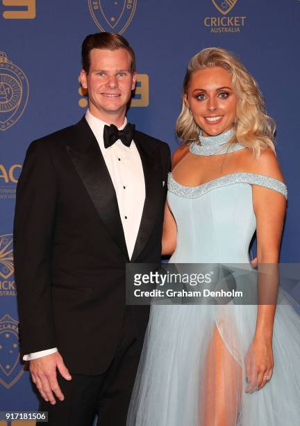 Steve Smith and Danielle Willis arrive at the 2018 Allan Border Medal at Crown Palladium on February 12, 2018 in Melbourne, Australia.