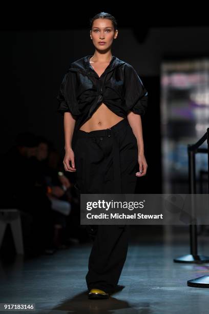 Bella Hadid walks the runway during rehearsal before the Prabal Gurung fashion show during New York Fashion Week at Gallery I at Spring Studios on...