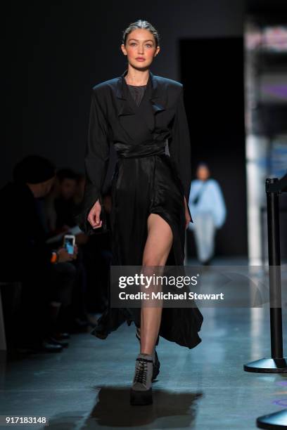 Gigi Hadid walks the runway during rehearsal before the Prabal Gurung fashion show during New York Fashion Week at Gallery I at Spring Studios on...
