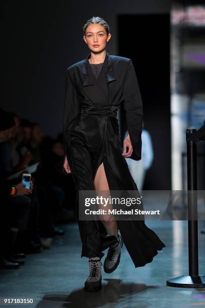 Gigi Hadid walks the runway during rehearsal before the Prabal Gurung fashion show during New York Fashion Week at Gallery I at Spring Studios on...