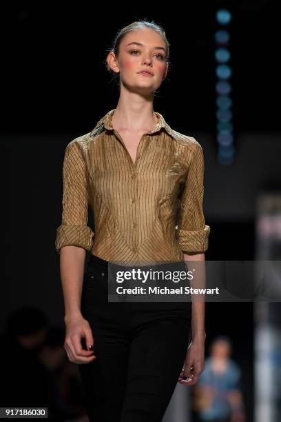 Willow Hand walks the runway during rehearsal before the Prabal Gurung fashion show during New York Fashion Week at Gallery I at Spring Studios on...