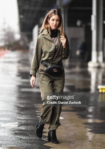 Rosa Crespo is seen outside the Tibi show during New York Fashion Week: Women's A/W 2018 on February 11, 2018 in New York City.