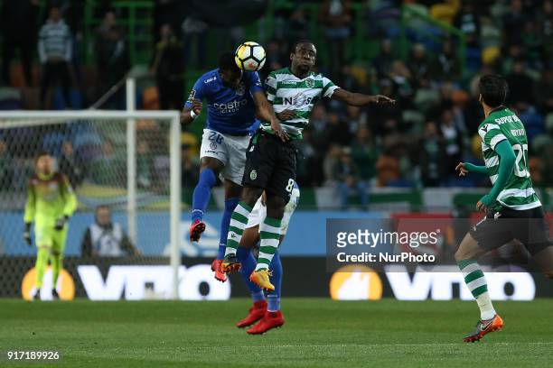 Feirense defender Jean Sonny from Haiti and Sporting CP forward Seydou Doumbia from Ivory Coast during the Premier League 2017/18 match between...