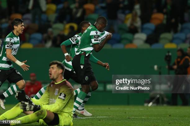 Sporting CP midfielder William Carvalho from Portugal celebrating after scoring a goal during the Premier League 2017/18 match between Sporting CP...