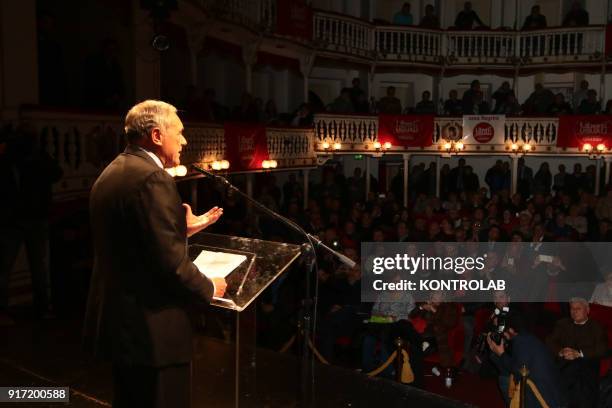 Pietro Grasso, President of Liberi e Uguali, leftist party, attends a meeting in Sananzzaro Theatre during the Italian General Elections campaign.