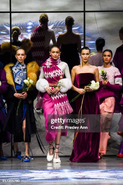 Gigi Hadid, Bella Hadid and Models walk the runway at Prabal Gurung - Runway - February 2018 - New York Fashion Week: at Spring Studios on February...