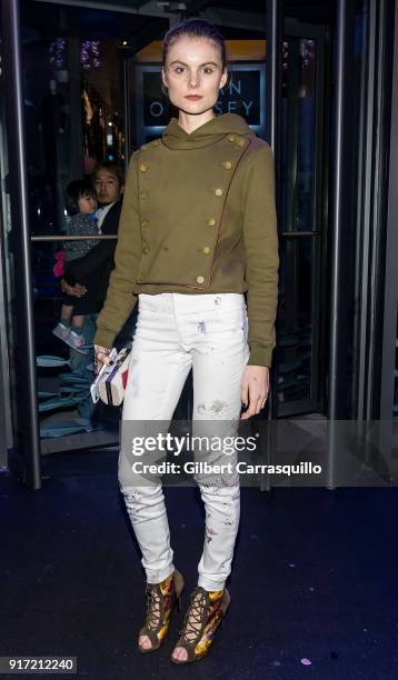 Model Christine Staub is seen arriving to the Carmen Marc Valvo fashion show during New York Fashion Week on February 11, 2018 in New York City.