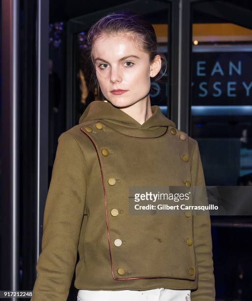 Model Christine Staub is seen arriving to the Carmen Marc Valvo fashion show during New York Fashion Week on February 11, 2018 in New York City.