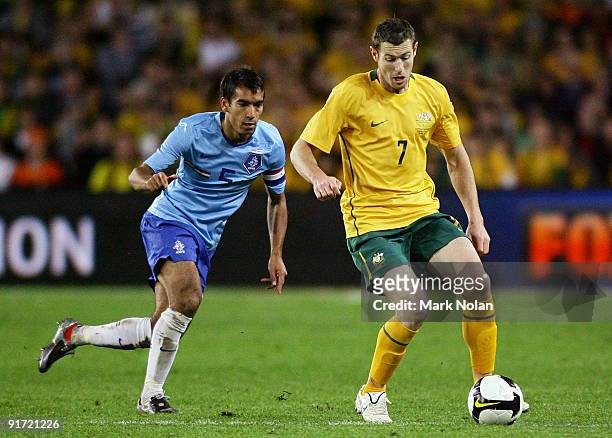 Brett Emerton of the socceroos in action during the International friendly football match between Australia and the Netherlands at Sydney Football...