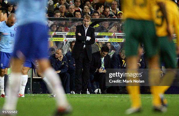 Socceroos coach Pim Verbeek watches on during the International friendly football match between Australia and the Netherlands at Sydney Football...