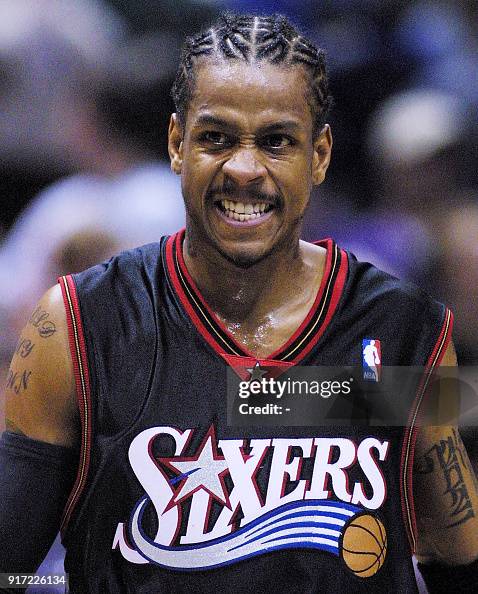 Allen Iverson of the Philadelphia 76ers grits his teeth during